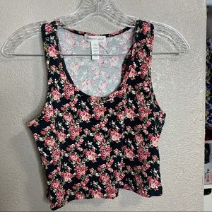 Black Floral Cropped Tank Top